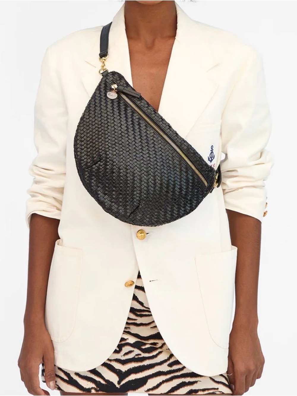 NWOT Clare V. Grande Woven Black Crossbody Sling Bag - Stylish Everyday Carry